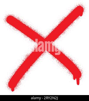 Isolated red spray graffiti sign (with meaning: NO, WRONG, FORBIDDEN, CANCEL, INVALID, STOP) on white background. Stock Vector