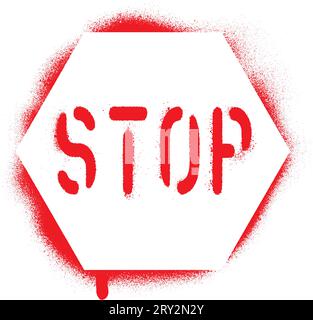 Isolated red STOP traffic sign on white. Spray paint graffiti stencil. Stock Vector