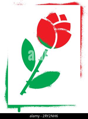 Stylized red rose on white. Spray graffiti stencil. Stock Vector