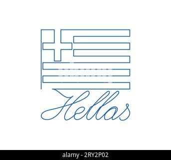 Handwritten greek inscription GREECE and outline flag. Continuous one line drawing. Patriotic concept of unity. Stock Vector