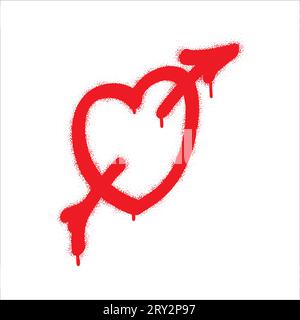 Spray graffiti red heart pierced with arrow. White background. Fall in love and St. Valentine's day concept (february 14th). Stock Vector