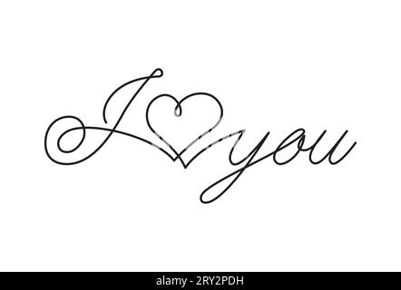 I LOVE YOU inscription and heart. Continuous one line writing. St. Valentine's day concept. Stock Vector