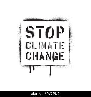 STOP CLIMATE CHANGE quote. Spray paint graffiti stencil with leakage. White background. Stock Vector