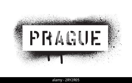 PRAGUE quote. Capital city of the Czech Republic. Central Europe. Spray paint graffiti stencil. Stock Vector