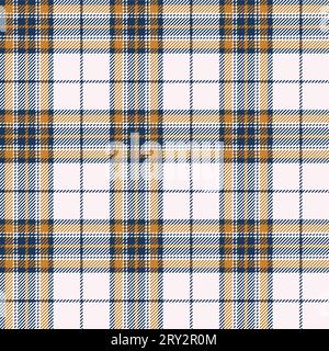 Plaid (tartan) seamless pattern. Ocher, navy blue and white color. Stock Vector