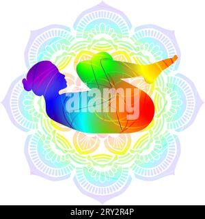 Colorful silhouette yoga posture. Head to Knee 1 pose. Janu Shirshasana ...