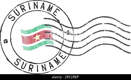 Postal grunge stamp 'Suriname'. White background. Stock Vector