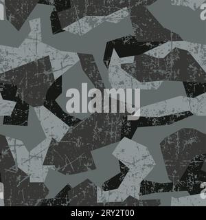 Urban camouflage seamless pattern with polygonal shapes and heavy grunge effect. Stock Vector