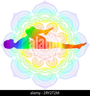 Colorful silhouette of yoga. Eka Pada Raja Kapotasana. Mermaid pose ...