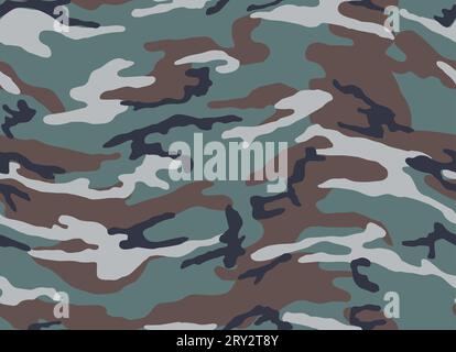 Camouflage seamless pattern. Woodland military design. Green, brown, beige and black. Stock Vector