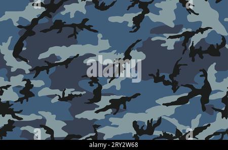 Navy blue camouflage pattern. Military camo fashion print