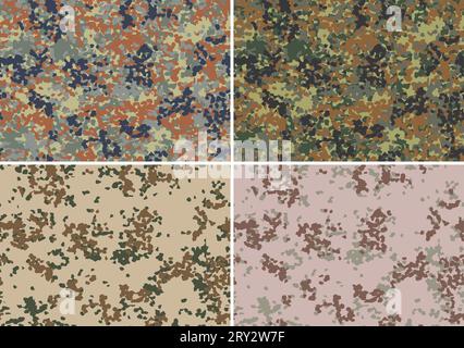 Set of german flecktarn camouflage seamless patterns.Woodland and desert style Stock Vector