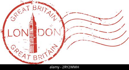 Postal grunge stamp 'London - Great Britain' with the 'Big Ben' tower Stock Vector