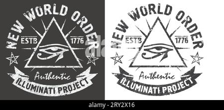 'New world order' artworks for t-shirt and poster. All seeing eye of Horus in a triangle. Stock Vector