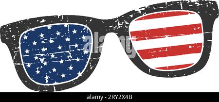 Scratched retro glasses with american flag Stock Vector
