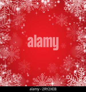 Christmas background made of many layers of snowflakes of different shapes, sizes and transparency. Stock Vector