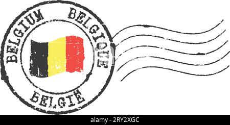 Postal grunge stamp 'Belgium'. English, french and dutch inscription Stock Vector