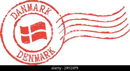 Postal grunge stamp 'Denmark'. English and danish inscription. Stock Vector