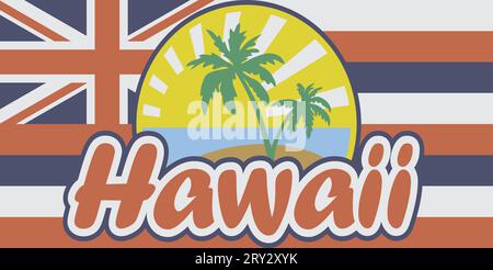 Hawaiian emblem (sun, sea, sand, palms) and flag Stock Vector