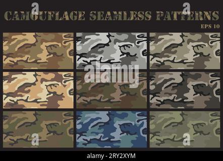 Set of camouflage seamless patterns. Stock Vector