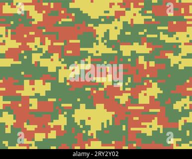 Camouflage seamless reggae pattern.Digital (pixelated) texture Stock Vector