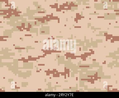 Desert camouflage seamless pattern. Digital (pixelated) texture. Three colors ( beige, light green, brown) Stock Vector