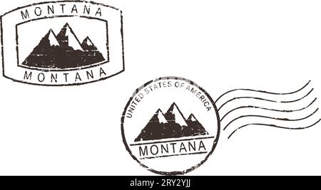 Black postal grunge stamps ''Montana - United States of America''. Stock Vector