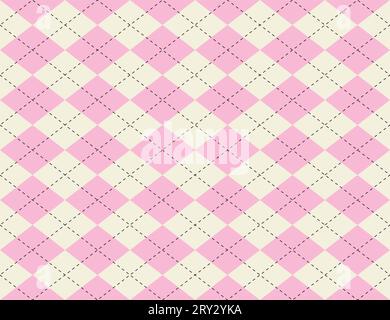 Argyle seamless pattern. Pink, white, black color. Stock Vector