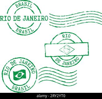 Set of postal grunge stamps ''Rio de Janeiro-Brazil''. Stock Vector
