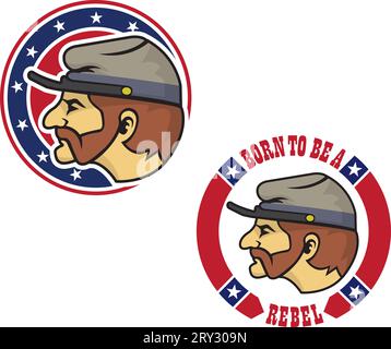 illustration of the head of the rebel (confederate) soldier. Stock Vector