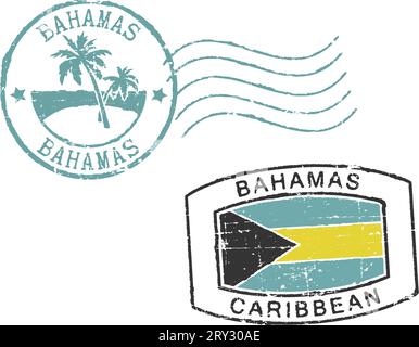 Two postal grunge stamps ''Bahamas-Caribbean'. White background. Stock Vector