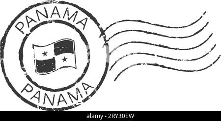 Black postal grunge stamp 'Panama'. White background. Flag in the middle. Stock Vector