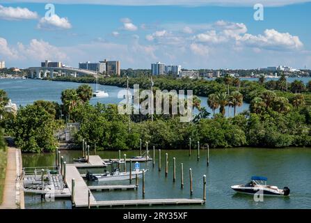 Clearwater Beach includes a resort area and a residential area on a barrier island in the Gulf of Mexico in Pinellas County on the west-central coast Stock Photo