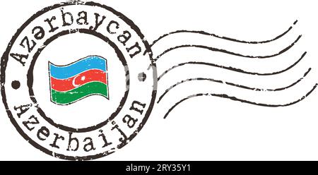 Postal grunge stamp 'Azerbaijan''. Azerbaijani and english inscription. Stock Vector