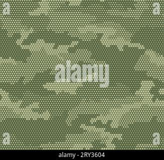Abstract camouflage seamless pattern. Hexagon (honeycomb) texture. Green and beige color. Stock Vector