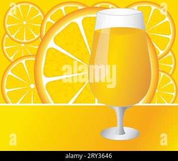 Vector illustration. Glass with orange juice. Orange background Stock Vector