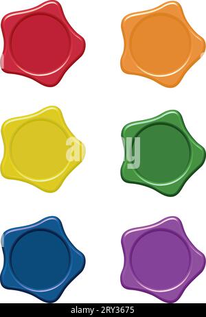 Vector template set with multicolor wax seals (red, orange, yellow, green, blue and violet). Stock Vector