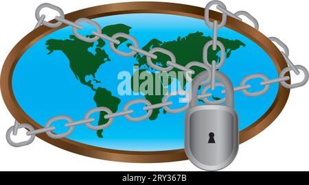 isolated vector earth under the chain and padlock Stock Vector