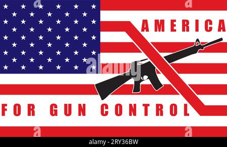 Banned rifle on american flag. Gun control concept. Vector illustration Stock Vector