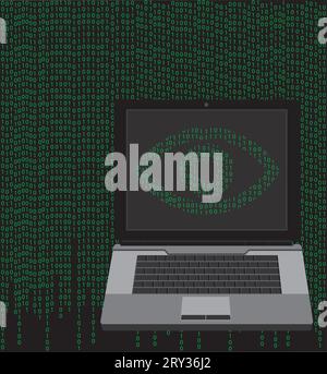 Internet control and surveillance concept.Matrix background. Vector illustration Stock Vector