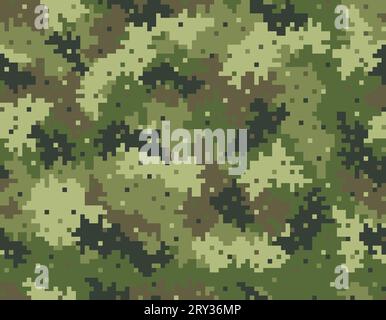 Military camouflage seamless pattern.Five colors. Woodland digital (pixelated) style. Stock Vector