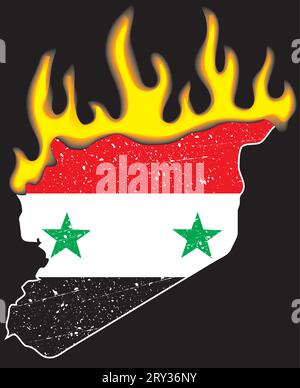 Grunge map of Syria in flames.Civil war concept Stock Vector