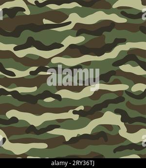Camouflage seamless pattern. Woodland style. Green background. Horizontal shapes Stock Vector