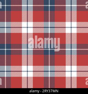 Plaid (tartan) seamless pattern. Red, blue, and white color. Stock Vector