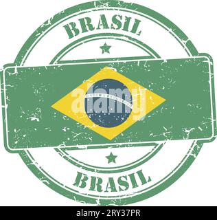 Grunge stamp. Brazilian flag Stock Vector