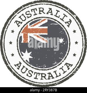 Grunge stamp-Australian flag in the middle Stock Vector