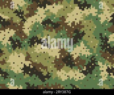 Camouflage seamless pattern. Five military colors. Digital pixelated shapes. Stock Vector