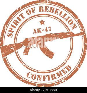 Red grunge stamp. Assault rifle ak-47 Stock Vector