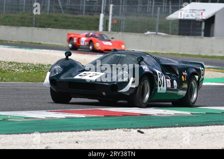 Scarperia, 2 April 2023: Lola T70 Mk III B year 1967 in action during Mugello Classic 2023 at Mugello Circuit in Italy. Stock Photo