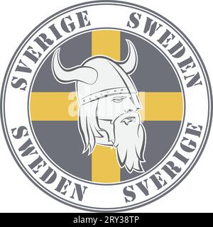 Rubber stamp  'Sweden'. Viking head and swedish flag Stock Vector